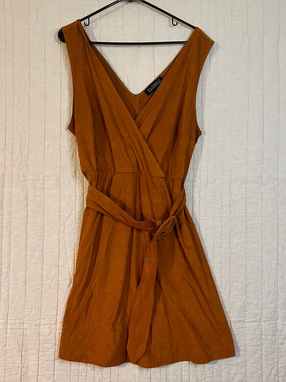 Eloquii Rust Belted V-Neck Sleeveless Dress Faux Suede Womens Sz 16